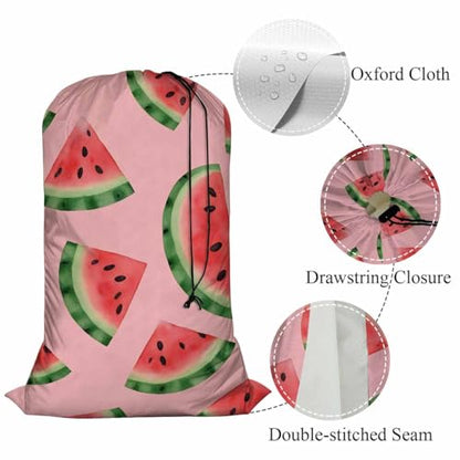 Swono Heavy Duty Laundry Drawstring Bag with Strap Juicy Watermelon, Tropical Exotic Fresh Fruits 28 x 40 Inch, Oxford Cloth Travel Dirty Clothes Bag for Laundromat and Household, Pink - color: Juicy Watermelon