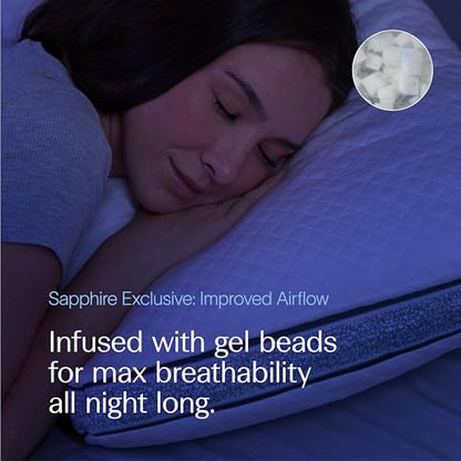 DreamyBlue Gusseted Sapphire Pillow • Adjustable Loft, Luxury Cover, Shredded Memory Foam Fill w/Airflow Beads •Ideal for Wide Shoulders •Neutral Alignment for All • CertiPUR-US Certified Foam (King) - size: Sapphire King