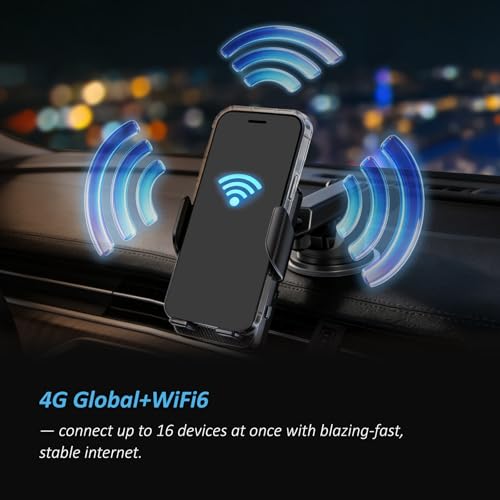 4G Mobile Car WiFi Hotspot with 10GB Preloaded US Data, Phone Holder for Navigation Wireless Charging Mount for Driving, Passenger Connectivity & Remote Work