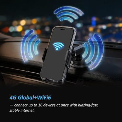 4G Mobile Car WiFi Hotspot with 10GB Preloaded US Data, Phone Holder for Navigation Wireless Charging Mount for Driving, Passenger Connectivity & Remote Work