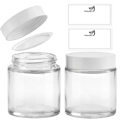 4 oz Glass Jars with Lids & Inner Liners, 2 Pack Small Glass Jars Thick Round Airtight Travel Containers for Cosmetics Cream Lotions Powders | Candle Making Jar - color: 4 oz Clear