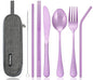 Portable Stainless Steel Flatware Set, Travel Camping Cutlery Set, Portable Utensil Travel Silverware Dinnerware Set with a Waterproof Case (Light Purple) - color: Light Purple