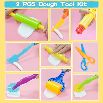 LCY WEDSHI Dough Tool Set, 9 Pcs Dough Tools Sets for Kids Ages 4-8, Dough Accessories Includes Cutters Roller, Rolling Pins, Safety Scissors, Plastic Knife, Plastic Rollers - style: 9pcs