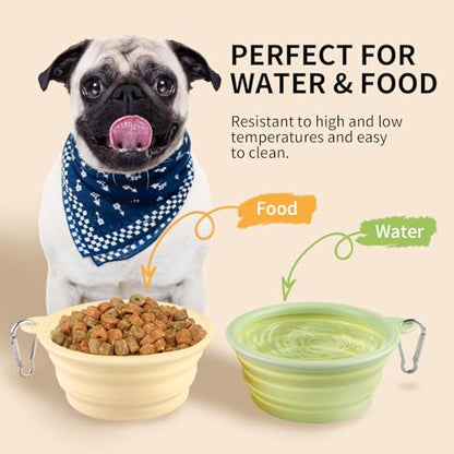Collapsible Dog Bowls 2-Pack, Portable Travel Dog Bowl with Carabiner, Food-Grade Silicone Pet Bowl for Hiking, Walking(Macaron Yellow and Green) - color: 12 OZ Macaron Yellow and Green