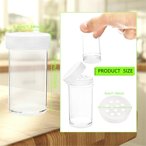 50 Pack 1 oz Mini Plastic Spice Jars with White Caps Clear Round Spice Bottles with Sifters Small Empty Seasoning Containers for Travel Home Storing Spice Seasoning Powders - color: white and clear