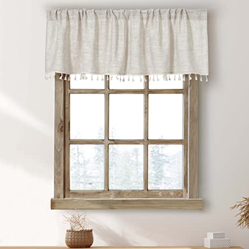 2 Pack Boho Tassel Kitchen Valances for Windows Modern Farmhouse Cotton Linen Valance Curtains Topper Country Rustic Bathroom Small Window Treatment Bohemian Decor (55x15 inch, Natural) - color: Natural, size: 55"W x 15"L (Pack of 2)