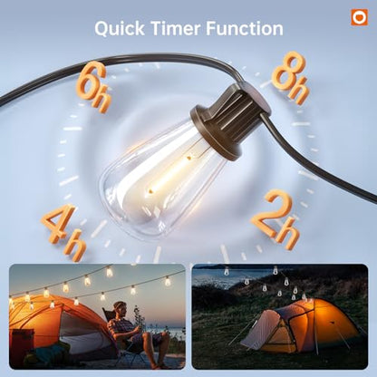 addlon 120FT(114+6) Solar String Lights Outdoor, Waterproof Solar Powered Outside Lights with Remote & USB Port, ST38 LED Shatterproof Bulbs, Dimmable Solar Light for Camping Backyard Porch - size: 120FT
