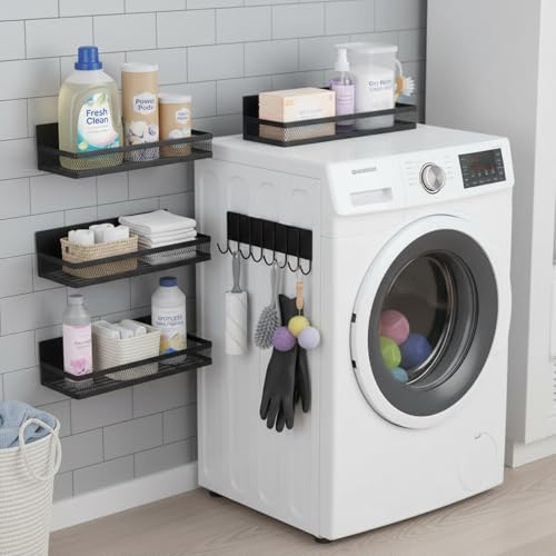 5 Set Magnetic Shelf for Washing Machine, Laundry Room Organization and Storage Accessories, Magnetic Spice Racks for Refrigerator,Metal Storage Baskets for Laundry,Kitchen,Room Shelves