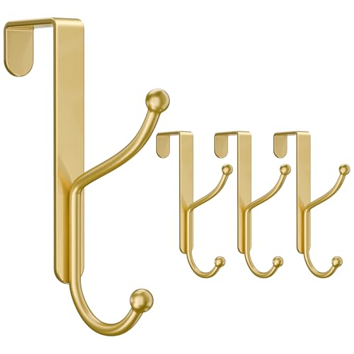 niffgaff Over Door Hook 4-Pack, Heavy Duty Door Hanger, Fits Interior Doors 1.4 Inches Thick, Organize Coats, Hats, Towels, and Bags for Entryways, Bathrooms, Bedrooms, and Kitchens, Gold - color: Gold, size: 4 Pack-8 Hooks