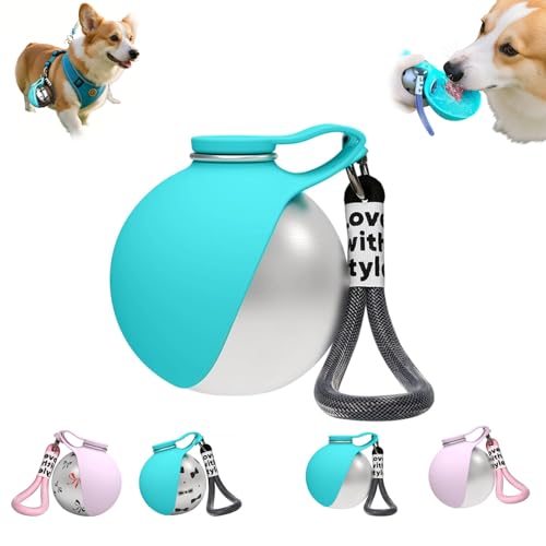 Foldable Pet Water Bottle for Travel, 2 in 1 Portable Dog Water Bottle, Water Bottle for Dogs on Walks, Stainless Steel Bottle & Silicone Bowl, for Walking Hiking Small Dog Water Bottle (Blue) - color: Blue