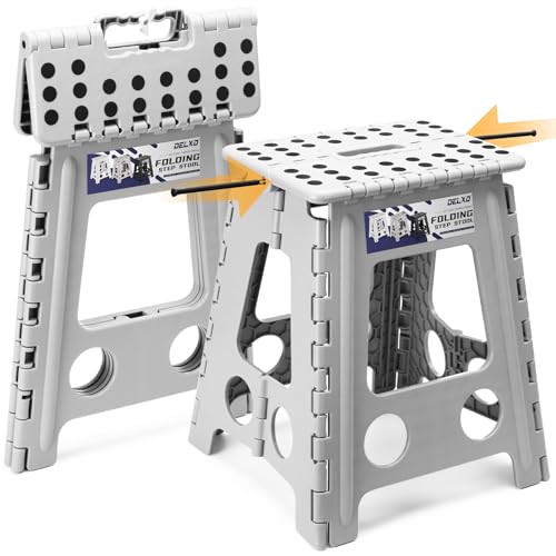 Delxo 16 Inch Folding Step Stool,Foldable Stool for Adults,Portable Collapsible Plastic Stepstool,Non Slip Folding Stools for Kitchen Bathroom Bedroom Garden Up to 400LBS,(Grey 1PC) - color: Gray, size: 16 Inch
