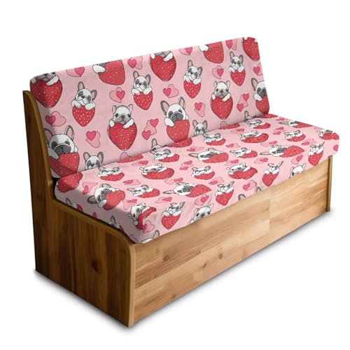French Bulldog Strawberry Print RV Dinette Cushion Covers Wear-Resistan Camper Seat Covers Dinette Booth Flannel RV Couch Protector Valentine's Day Decoration - color: French Bulldog Strawberry