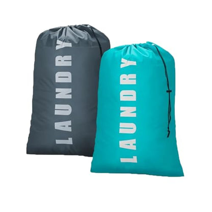 2 Pack XL Travel Laundry Bag, Dirty Clothes Organizer with Drawstring, Large Enough to Hold 4 Loads of Laundry， Easy Fit a Laundry Hamper or Basket，24" x 36" - color: Grey&Blue