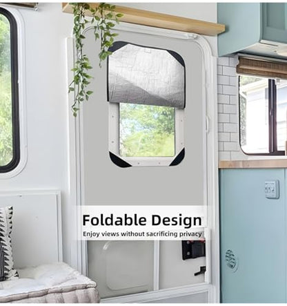 RV Door Window Shade Cover 16"x25" - Foldable UV Blocking & Privacy Blackout Shield with Hook-Loop Fastener, Waterproof Camper Trailer Motorhome Accessories - size: 16"x25"