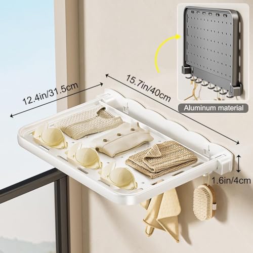 Folding Bathroom Wall Shelf, 6-Shelf Modern Aluminum Foldable Shelf, 15.7"L x 12.4"W x 4"H, Wall Mounted, For Bathroom, Kitchen, RV, Camper, Balcony