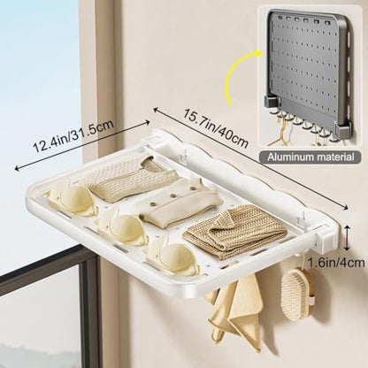 Folding Bathroom Wall Shelf, 6-Shelf Modern Aluminum Foldable Shelf, 15.7"L x 12.4"W x 4"H, Wall Mounted, For Bathroom, Kitchen, RV, Camper, Balcony