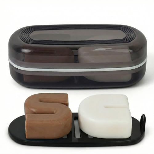 AIMAIAIMAI Shampoo Bar Holder Travel Case for Two Bars – Compatible with Kitsch Solid Shampoo & Conditioner Bars, Large Soap Container for Bathroom or Travel (1 Pack, Black Style A-Large) - color: Black Style A-large