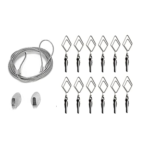 TFu Multi-Purpose Steel Wall Hanging Photo Display Cable Wire Rod with 12 Adjustable Clips for Hanging Photos Notes Postcard and Artworks (Rhombus) - size: Rhombus