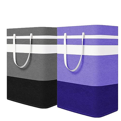 2-Pack Foldable Laundry Basket,Large Laundry Baskets with Handles,Waterproof Laundry Hamper,Collapsible Laundry Hampers for Clothes Organizer 80L (Black&Purple) - color: Black&Purple