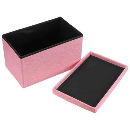 HOZEON 3 Pack 15.7 x 9.8 x 9.10 Inches Folding Storage Ottoman, Pink Rectangle Footrest Seat, Multifunctional Foot Stool for Living Room, Office, Traveling, Fishing, Camping - color: Pink