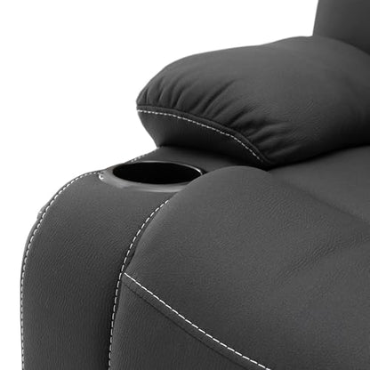 Camper Comfort 58" Wall Hugger Reclining RV Theater Seats | Double Recliner RV Sofa | RV Couch | Wall Hugger Recliner | RV Theater Seating | RV Furniture (Powered, Black w/White Stiching) - color: Black W/ White Stiching, style: Powered