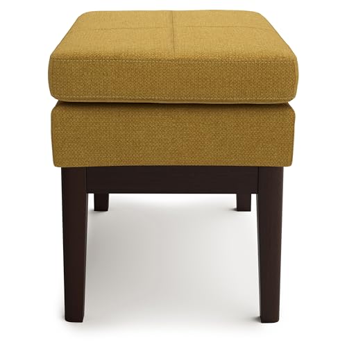 SIMPLIHOME Carlson Small Ottoman Bench - 27 inch Wide Upholstered Woven Fabric Rectangle Ottoman in Marigold, Mid Century Modern Bench for Bedroom, Entryway or Living Room with Padded Seat - color: Marigold, style: Small Ottoman Bench