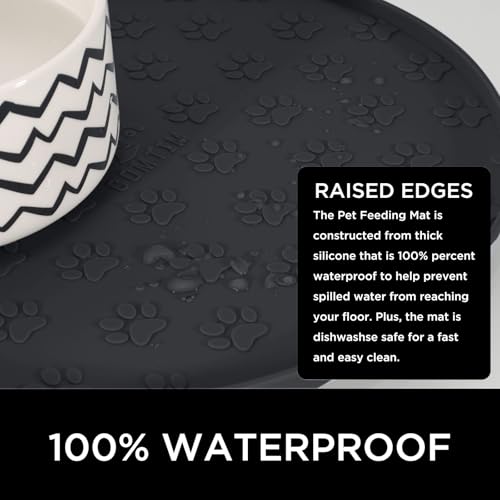 Comtim Waterproof Dog Food Mat - 2 Pack Silicone Pet Food Mat Dog Food Bowl Mats Cat Water Mats Eating Tray, Non-Slip Pet Placemat with Lip for Messy Drinkers to Protect Floor, Black 11"×11" - color: Black