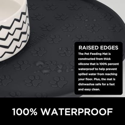 Comtim Waterproof Dog Food Mat - 2 Pack Silicone Pet Food Mat Dog Food Bowl Mats Cat Water Mats Eating Tray, Non-Slip Pet Placemat with Lip for Messy Drinkers to Protect Floor, Black 11"×11" - color: Black