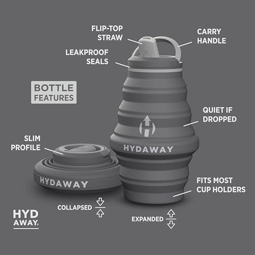 HYDAWAY 17oz Collapsible Water Bottle - BPA-Free, Leakproof, Lightweight, and Space-Saving - Perfect for Travel, Hiking, and Everyday Hydration - color: Basalt