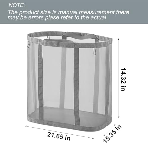 Mesh Bag with Handles, Collapsible Laundry Basket, Foldable Laundry Bag, Breathable Folding Beach Bag,Space-saving Travel Tote Bags (2, Grey&Black) - color: Grey&Black