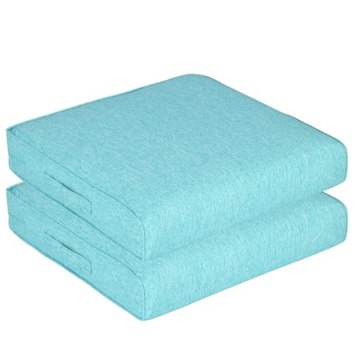 Aoodor Patio Chair Cushions Set of 2, 23 x 26 x 4 Inch Water Resistant Outdoor Seat Cushions with Handle and Ties, Square Corner Cushions for Patio Furniture Garden Lawn, Teal - color: Teal, size: 23"W x 26"D
