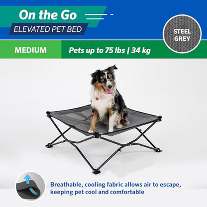 Coolaroo On-The-Go Elevated Dog Bed - Foldable Pop-Up Travel Dog Bed with Breathable, Moisture-Resistant Fabric, Carry Bag Included, Lightweight & Portable, Steel Gray, Medium - color: Steel Grey, style: Medium