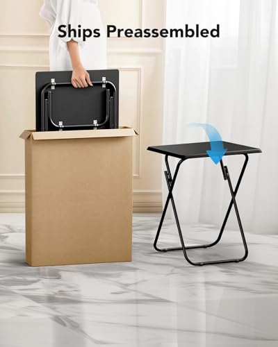 HUANUO Folding TV Tray Table -Stable Tray Table with No Assembly Required, TV Dinner Tray for Eating, Foldable Snack Tables for Bed & Sofa (Black) - color: Black
