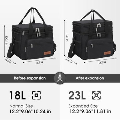 Maelstrom Lunch Box, 23L Insulated Lunch Bag, Expandable Double Deck Cooler Bag, Lightweight Leakproof Tote Bag With Side Tissue Pocket, Suit For Men and Women (A. Black) - color: A. Black