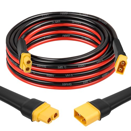 MOOKEERF 10FT XT60 Extension Cable - 10AWG with Male to Female Connector for Portable Power Station, Solar Panel, RC Battery - size: 10FT