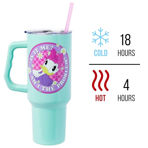 Silver Buffalo Disney Daisy Duck “Is It Me? Am I the Problem?” Stainless Steel Tumbler with Handle, Fits in Standard Cup Holder, 40 Ounces - color: Daisy Duck