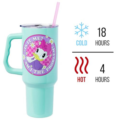 Silver Buffalo Disney Daisy Duck “Is It Me? Am I the Problem?” Stainless Steel Tumbler with Handle, Fits in Standard Cup Holder, 40 Ounces - color: Daisy Duck