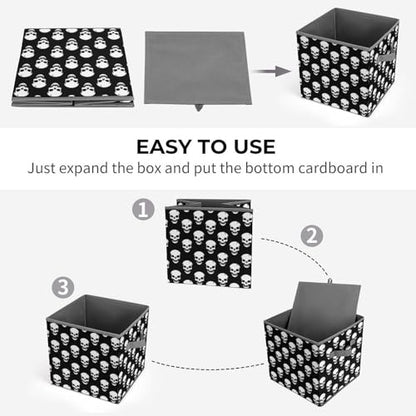 White Skull Pattern Foldable Storage Box with Handle Organizer Containers for Home Office Clothes Office Supplies - color: style-1