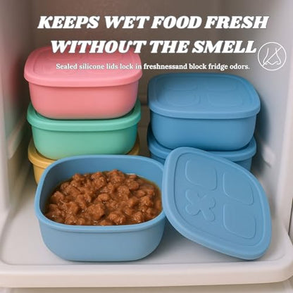2ME Airtight Pet Wet Food Storage Containers with Lids (4-Pack, 12oz) - Silicone Meal Prep Kit for Dog & Cat Food - Freezer, Microwave & Dishwasher Safe - with Stainless Steel Scoop - size: 12oz Pack of 4
