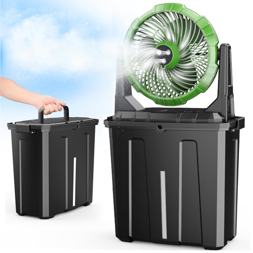 Ausic Portable Misting Fan, 9L 10-inch Outdoor Mist Fans for Outside Patios Cooling, 20000mAh Rechargeable Battery Fan with Water Box, 3 Strong Winds, 3 Spray Mister, Camping/Beach Summer Essentials - color: Green, size: 20000mAh