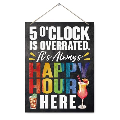 Happy Hour Sign, 5'Clock is Overrated, Bar Decorations for home, Funny Wooden Bar Sign, Humorous Wall Decor for Home, Man Cave Accessories, and Basement, Patio, 7.9X10.2 Inches - color: Bar 02