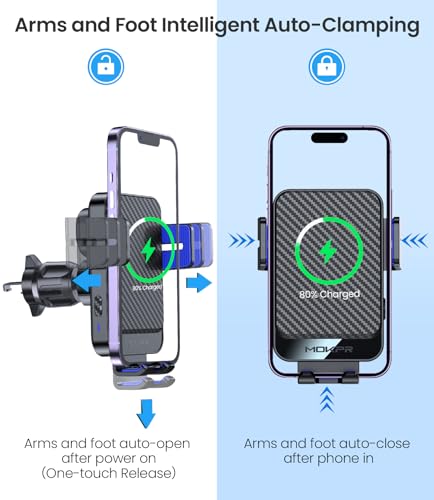 Wireless Car Charger, MOKPR 15W Fast Charging Auto-Clamping Car Mount Hands-Free Car Charger Mount for Dash Windshield Air Vent Compatible with iPhone 16 15/14/13/12, Samsung S23/S22/S21,Blue - color: Blue