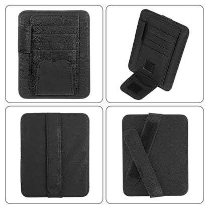 Small Leather Car Sun Visor Organizer with Storage Pouch & Sunglasses Clip, Auto Card Holder Registration/Insurance Slot, Credit Card Pockets, Automotive Interior Organizer for Cars Sun Visor(Black)