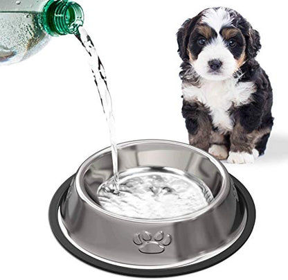 YUDANSI 2 Stainless Steel Dog Bowls, Puppy Cat Feeding Bowls, Shallow Cat Dish with Rubber Base, Mini and Small Pet Feeder Food Water Plate (XS-6oz) - size: XS-7oz