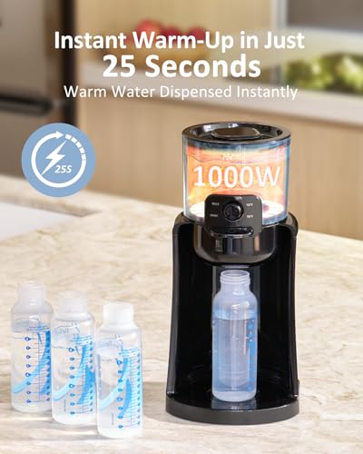 Water Warmer, HEYVALUE Baby Bottle Warmer, Formula Maker with Night Light, 4 Temperature Control & 72H Keep Warm, Detachable Tank, Instantly Dispenses Warm Water, Feed Baby More Easier and Healthier - color: Black