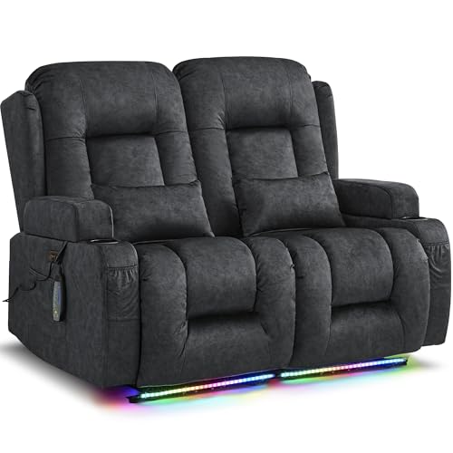 URRED Power Loveseat Recliner Sofa with Massage and Heat, Wall Hugger Reclining Loveseat, RV Couch Home Theater Seating with LED Lights for Living Room (Dark Grey, 54" - 2 Seats) - color: Dark Grey, size: 54" - 2 Seats