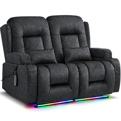 URRED Power Loveseat Recliner Sofa with Massage and Heat, Wall Hugger Reclining Loveseat, RV Couch Home Theater Seating with LED Lights for Living Room (Dark Grey, 54" - 2 Seats) - color: Dark Grey, size: 54" - 2 Seats