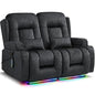 URRED Power Loveseat Recliner Sofa with Massage and Heat, Wall Hugger Reclining Loveseat, RV Couch Home Theater Seating with LED Lights for Living Room (Dark Grey, 54" - 2 Seats) - color: Dark Grey, size: 54" - 2 Seats