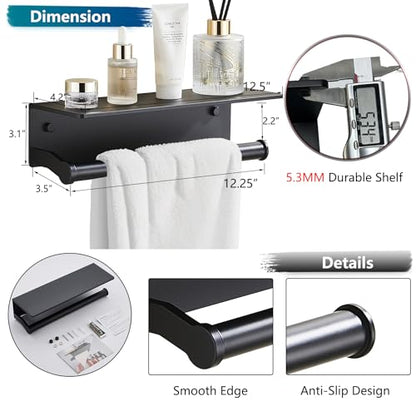 Black Paper Towel Holder Wall Mount with Thickened Shelf for Bathroom,Matte Black Adhesive Hand Towel Holder,Bathroom Kitchen RV - color: Black Thk