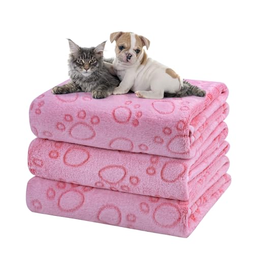 Dono 1 Pack 3 Dog Blankets for Small Dogs, Soft Fluffy Paw Print Pattern Fleece Pet Blanket Warm Sleep Mat, Puppy Kitten Blanket Doggy Mat for Dog Cat Kitten Doggy -23*16in (S(23*16"), Brown Bone) - color: Pink Bone, size: Small(23*16")